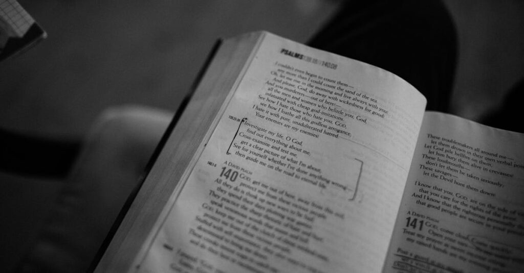 pexels-photo-4263062-4263062 Black and white from above holy book with psalms placed in brackets by reader