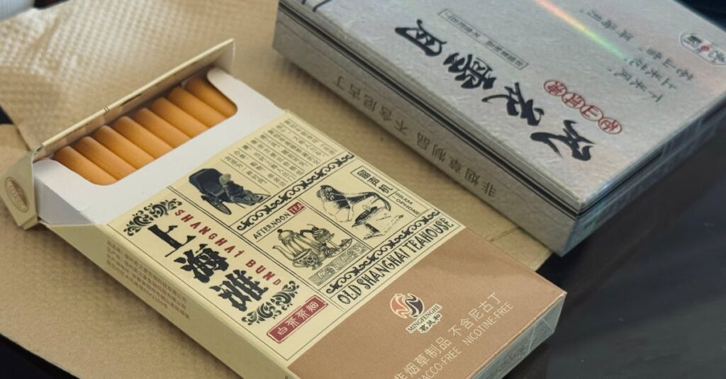 pexels-photo-33553082-33553082 Open box of nicotine-free teabacco with vintage Shanghai design.