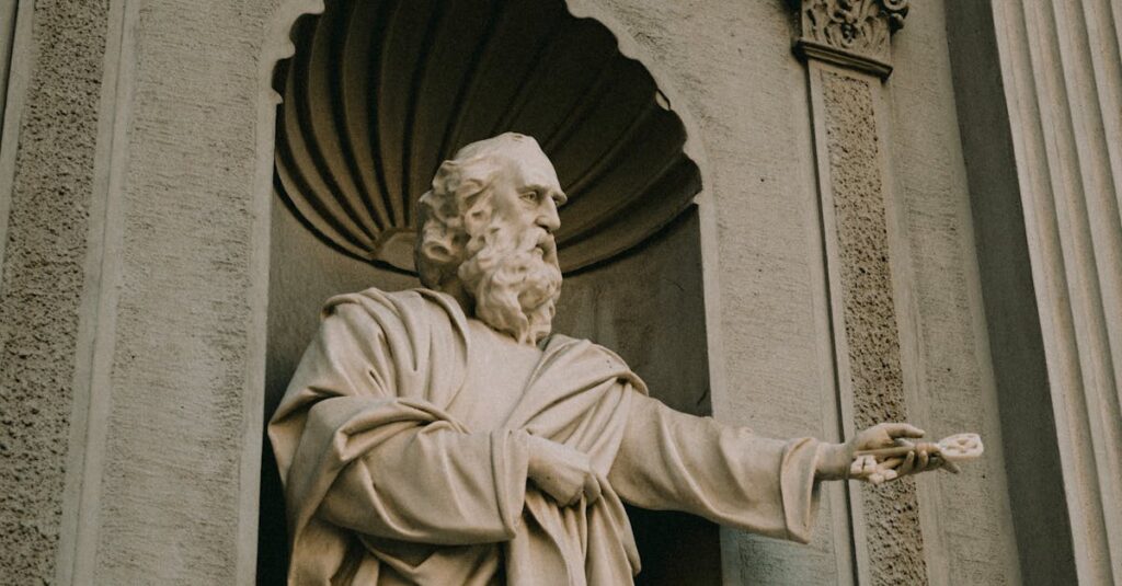 pexels-photo-35483722-35483722 A detailed view of a classical stone statue set within an ornate architectural niche.