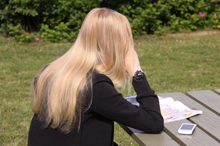 fjellerup, camping, cottage, girl, teen, reading, hair, bright, far, blonde, table, person