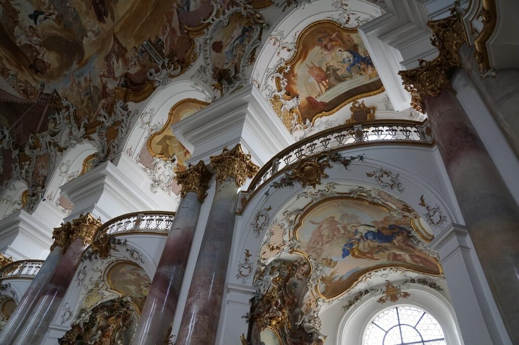 church, double fold, religion, building, baroque, faith, pompous, god, germany, muenster, architecture, style, multicoloured, tower, hike, vacations, jesus, maria, pillar, high, window, wall, fassad, round, geometirisch, geometry, to dye, gray, yellow, red, purple, blue, art, culture, monument, protection, unesco, price, worship, wedding, christmas, map, celebration, fixed, thanks to, firming, baptism, communion, easter, pentecost, hope, quiet, meditation, relaxation, party, happiness, hobby, creative, love, gratitude